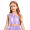 thumbnail image 3 of TiaoBug Kids Girls Glitter Crop Tops Sequin Sparkly Vest Figure Skating Evening Prom Cropped Tank Top Dancewear Purple 6, 3 of 5