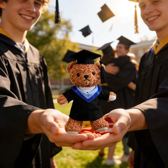 Fufafayo Graduation Teddy Bear Keychain, PhD Graduation Gift With Cap And Gown Stuffed Doll, Commencement Bear Decor For Backpack Purse College Graduate