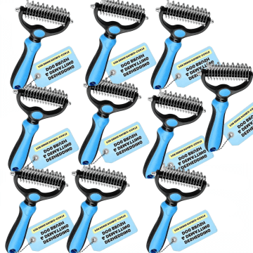 2026 New Double-Sided Deshedding Dematting Tool, Undercoat Rake for Dogs & Cats, Extra-Wide Dog Grooming Brush & Deshedder Comb for Long Hair (Blue)