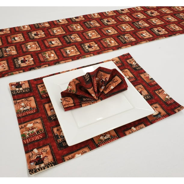 Fat Bistro Chef Placemat Table Runner Cloth Napkins Set By Penny S Needful Things 6 Napkins 6 Placemats 7 Feet Long Table Runner Chocolate Brown Walmart Com Walmart Com