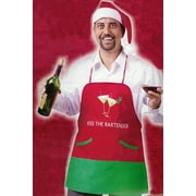 Fun & Festive "Kiss The Bartender" Adult Christmas Apron & Hat Set