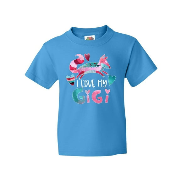 Inktastic I Love My Gigi Pink and Blue Fox with Hearts Youth T-Shirt