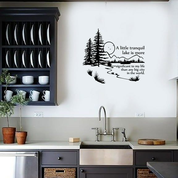 A Little Tranquil Lake Is Quote Lake House Cabin Fishing Scenery Vacation Quotes Wall Decal Sticker Vinyl Art Mural for Girls / Boys Home Room Walls Bedroom House Decor Decoration (27x30 inch)