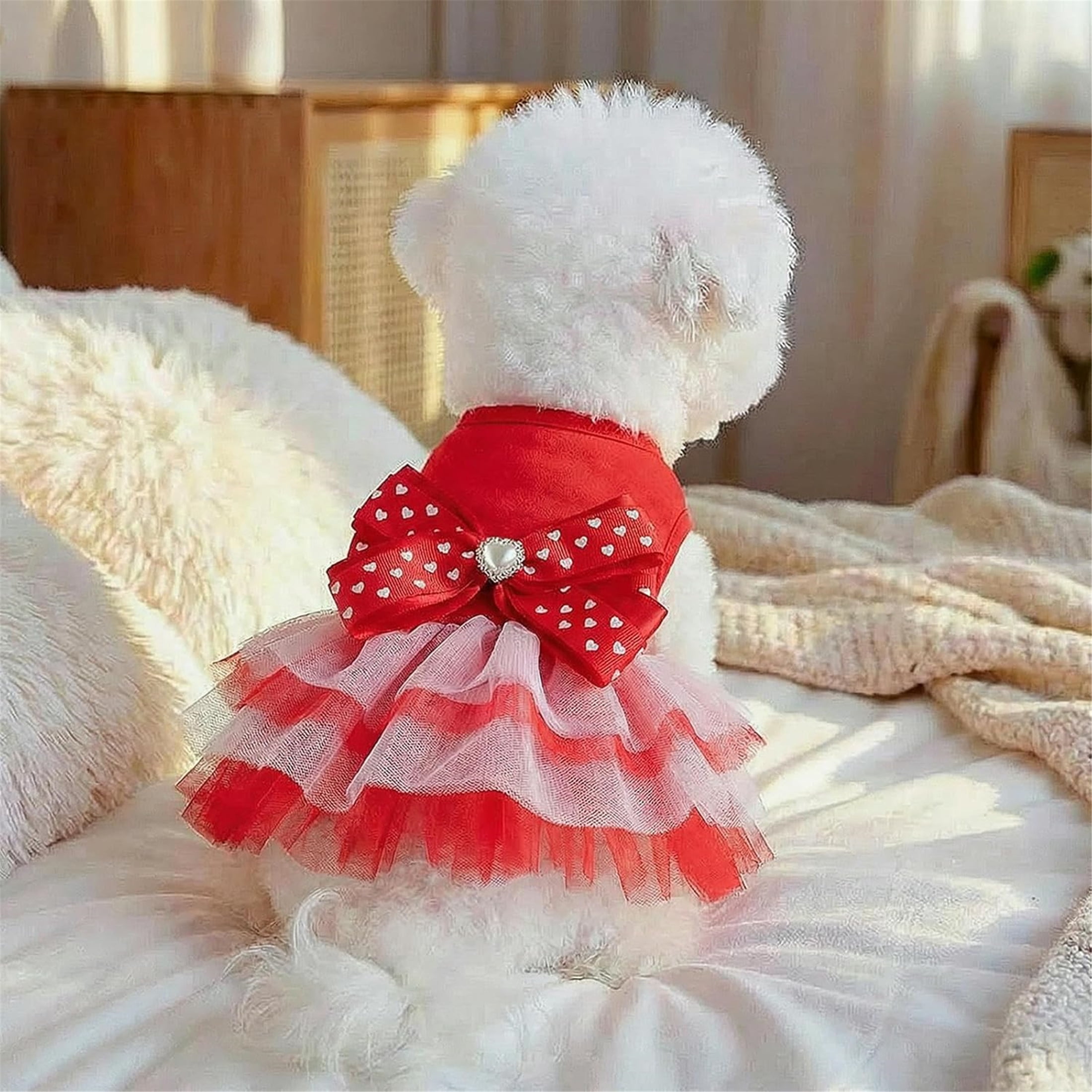 HQREA Red Dog Dresses for Small Dogs Girl Summer Clothes Puppy Cake Skirt Pet Wedding Birthday Outfits for Chihuahua Yorkie
