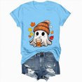 thumbnail image 4 of TOWED22 Women Cute Bow Ghost Halloween Shirt Funny Halloween Costume Tshirts Short Sleeve Spooky Graphic Tee Tops(Sky Blue,L), 4 of 8