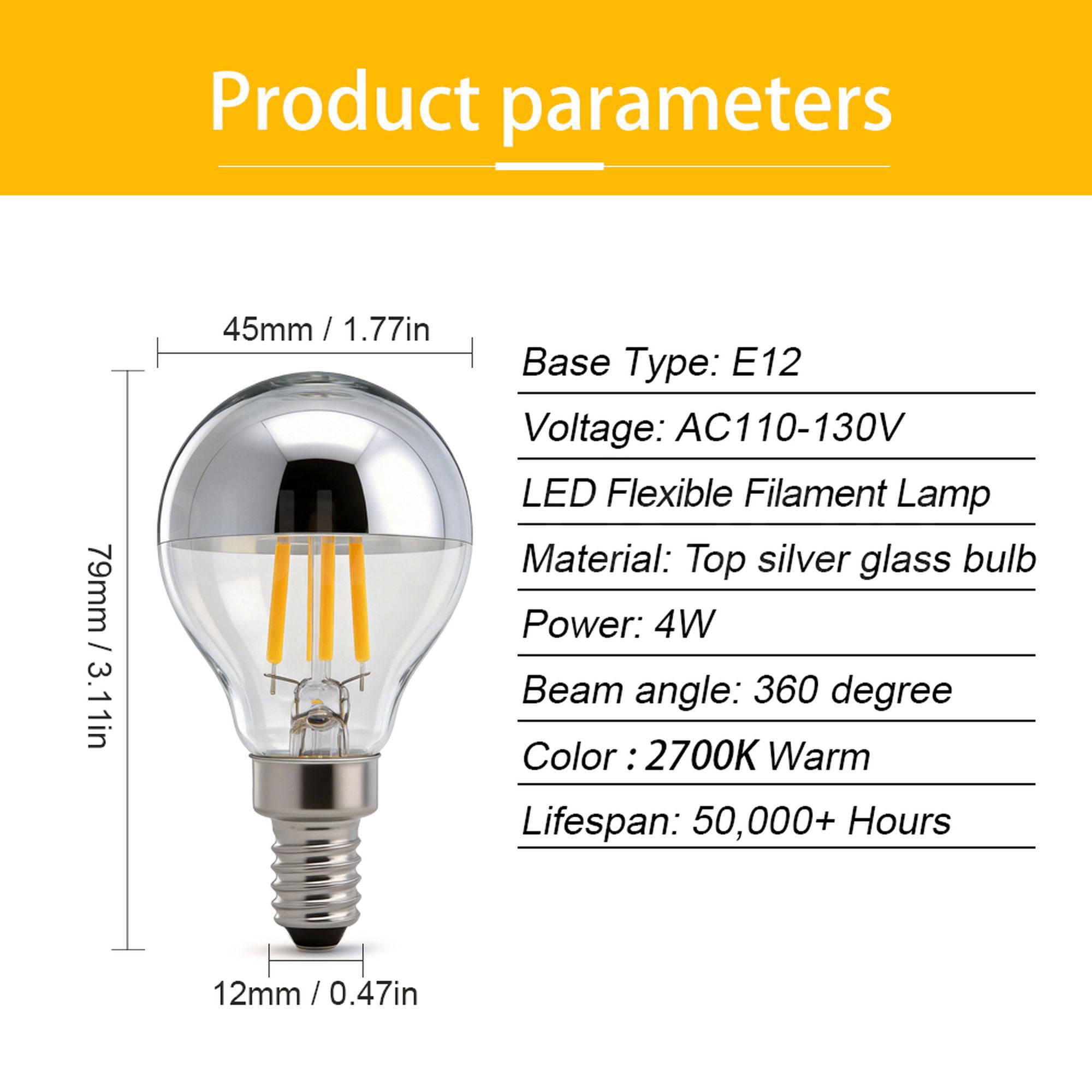 Ruiandsion 8-Pack E12 Retro LED Bulbs, 4W 110-130V AC 400LM Warm Amber 2700K,Replacement for Bistro String Light Industrial Exposed Fixture