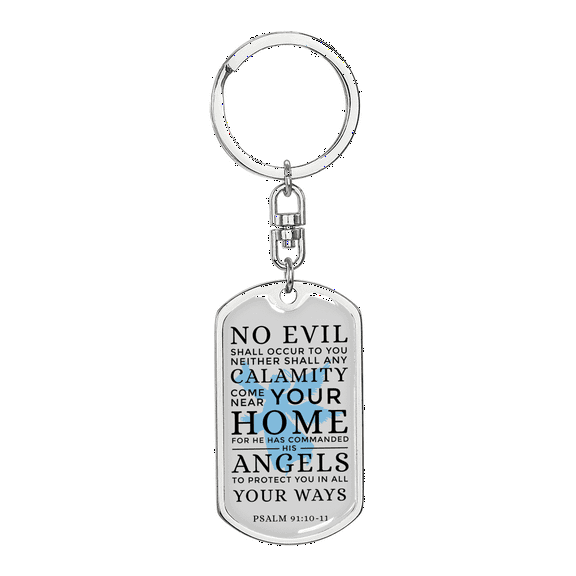 Guardian Angel Protects Always Christian Faith Psalm Swivel Keychain Dog Tag Stainless Steel or 18k Gold