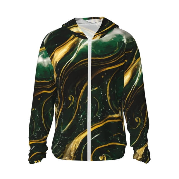 Fotbe Green Marble Chaqueta con Protección Solar UPF 50+ para Hombre y Mujer, Camisa con Capucha y Bolsillos-Medium