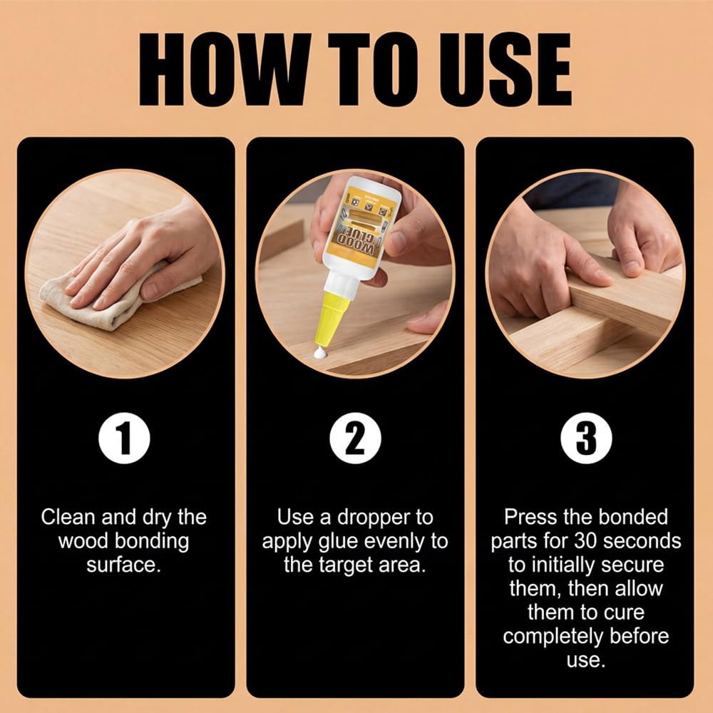 Super Strong Wood Glue, High Strength Fast Drying Clear Wood Glue, Heavy Duty Woods Glue for Crafts, Woods Glues for Furniture Heavy Duty, Waterproof, Transparent, Quick-Dry with Precision Tips