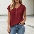 thumbnail image 2 of VBVC Women's Peter Pan Collar Cotton Linen Blouses , Ladies' Cap Sleeve Half Button Shirts , Casual Summer Tops For Women,Wine,S-2XL, 2 of 8