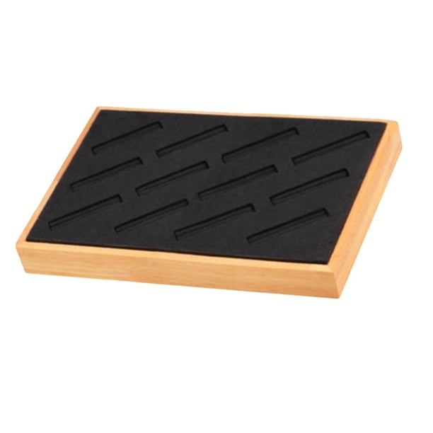 Organizador de joyas de madera de bambú con ranuras para exhibir y exhibir. Negro