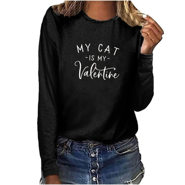 ICHUANYI Clearance Women's Printed Casual Loose Is My Valentine Long Sleeve T-shirt Tops ICHUANYI "ICHUANYI"