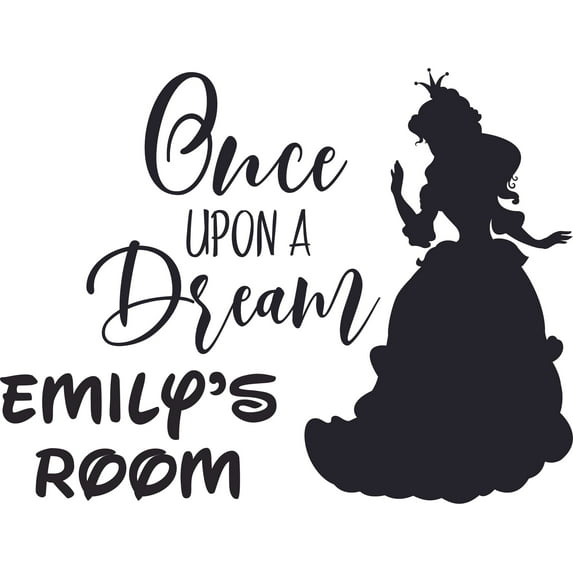Once Upon A Dream Logo Cartoon Design Customized Name Wall Decal -Custom Vinyl Wall Art - Personalized Name - Baby Girls Boys Kids Bedroom Wall Decal Room Decor Sticker Decoration Size (35x40 inch)