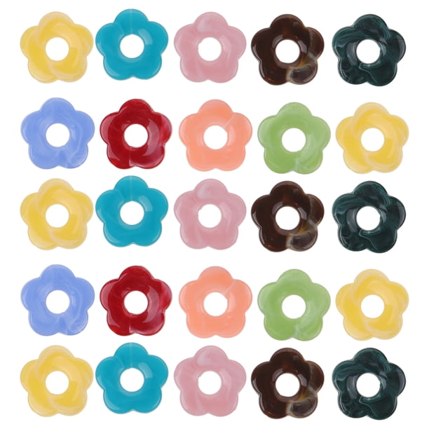 GOOHOCHY 50 cuentas acrílicas para hacer joyas, cuentas sueltas de flores, collares, pulseras, cuentas DIY
