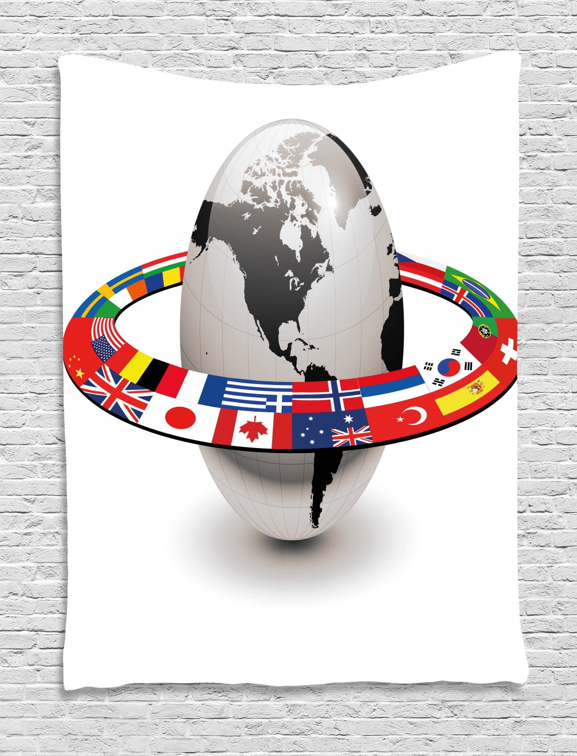 World Tapestry, Earth Planet and Orbit with National Flags International Composition with 