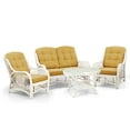 thumbnail image 5 of SK New Interiors Malibu Set of 2 Natural Rattan Wicker Lounge Chairs, Loveseat w/Light Brown Cushion and Coffee Table w/Glass, White Color, 5 of 6
