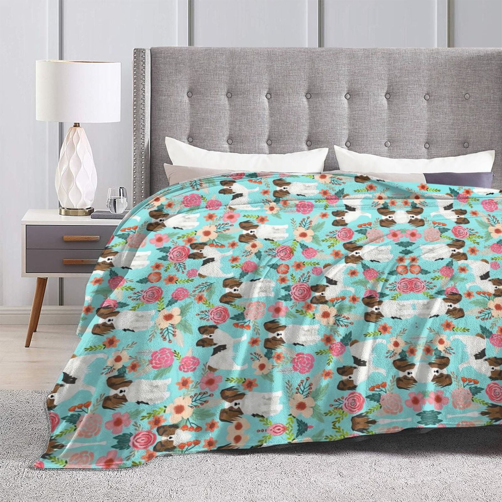 Wijzvio Papillon Dogs Lovers Flower Floral Throw Blanket Soft Fuzzy Fleece Blanket For Couch Bed Living Room Decoration 60"X50"