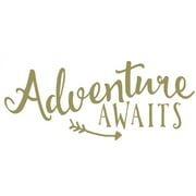 Wall Decor Plus More WDPM3713 Adventure Awaits Vinyl Wall Decals Saying Stickers with Arrow Art, Metallic Gold, 23x10-Inch,