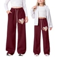 thumbnail image 2 of Girl's Leopard Sweatpants Valentine Pants Mid Waist Straight Leg Y2K Joggers Pants Wide Leg Sweatpants Girls 1 10 Y-11 Y, 2 of 4