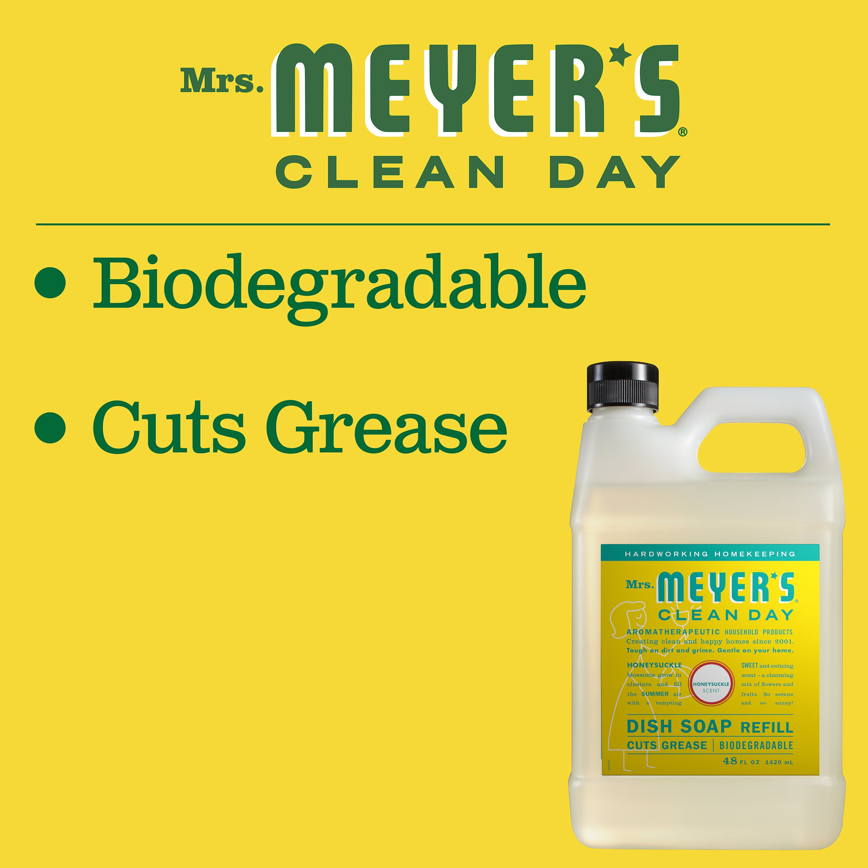 Mrs. Meyer's Liquid Dish Soap Refill, Honeysuckle , 48 OZ