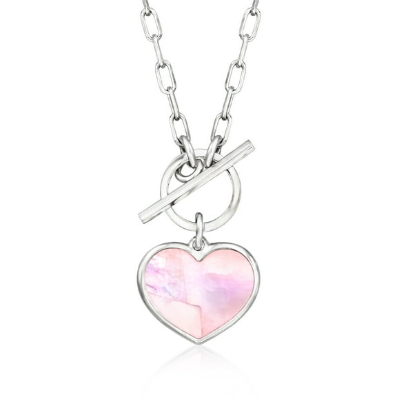 Ross-Simons Italian Pink Mother-Of-Pearl Heart Toggle Necklace in Sterling Silver, Women's, Adult