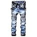 thumbnail image 3 of AITITIA Men's Biker Zipper Deco Washed Straight Fit Jeans (28W x 30L, Light Blue), 3 of 4