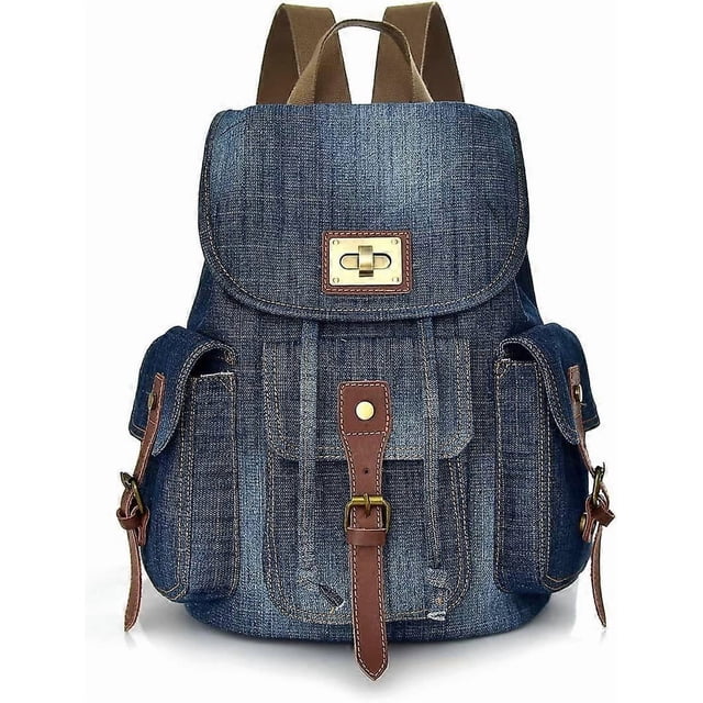 Backpack, Vintage Jeans Canvas Backpack with Multiple Pockets Fits 14 Inch Laptop for Daypack Casual School and Travel