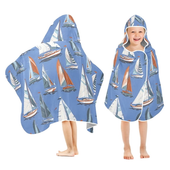 joogoo Sailboats Blue Kids Hooded Beach Towel Baby Bath Towel 23.5"x50"