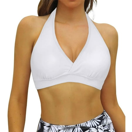 Womens Bikinis Summer Solid Color Lace Up Halter Full Coverage Push Up Bra Tankinis Swimsuits Holiday Wear