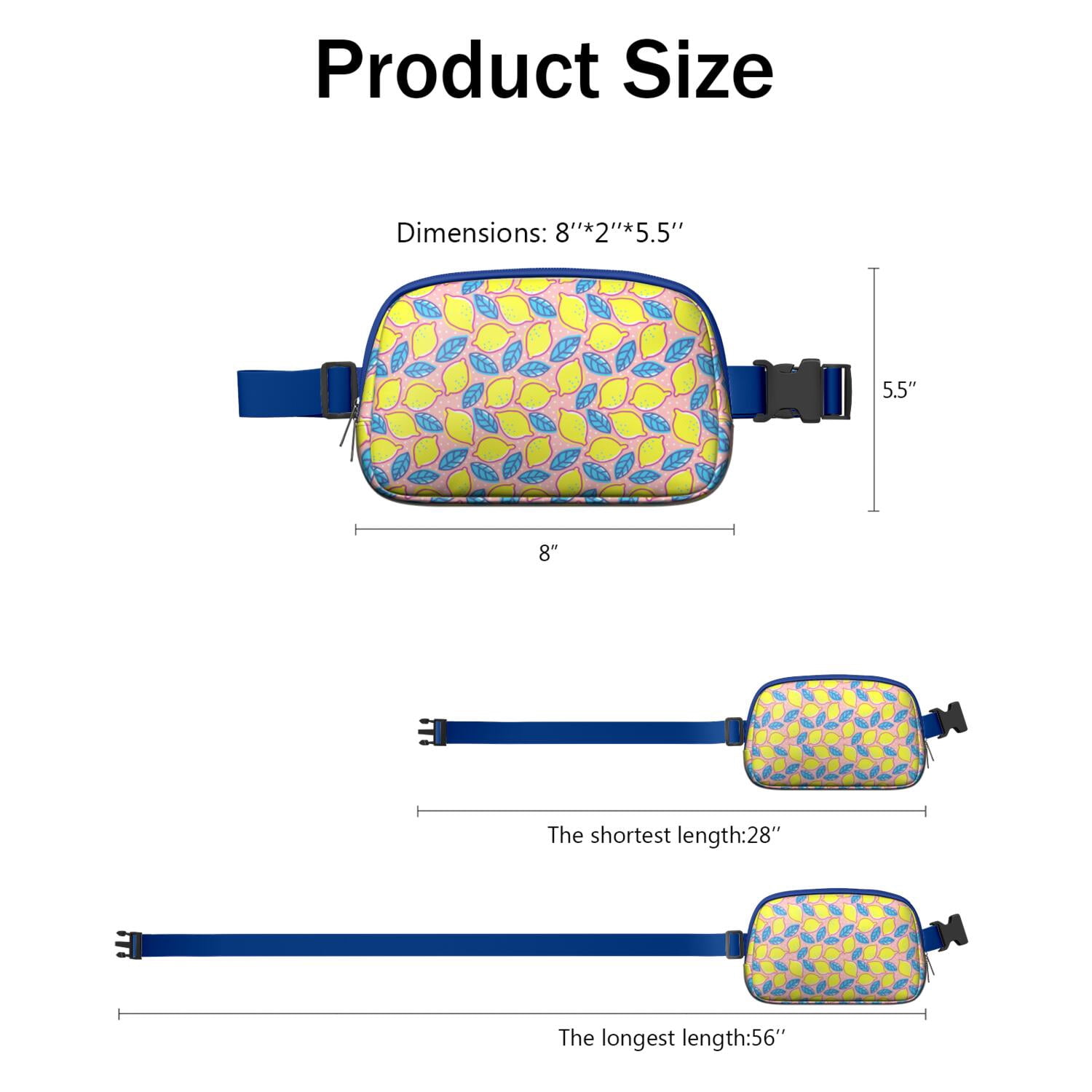 Citrus Lemon Lover Fanny Pack – Yellow Belt Bag with Retro Fruit Design & Floral Accents