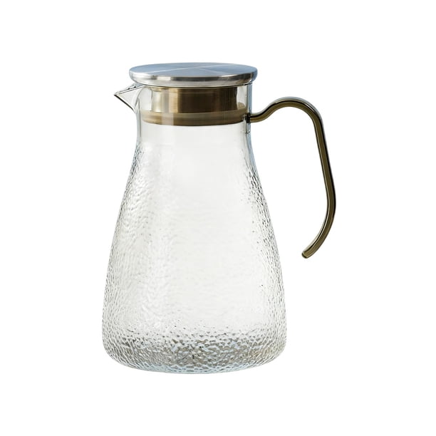 Jarra de plástico para agua fría de 1500 ml con tapa de acero inoxidable con diseño martillado. Jarra transparente para zumos, té helado, té de flores, leche y otras bebidas. Botella de agua