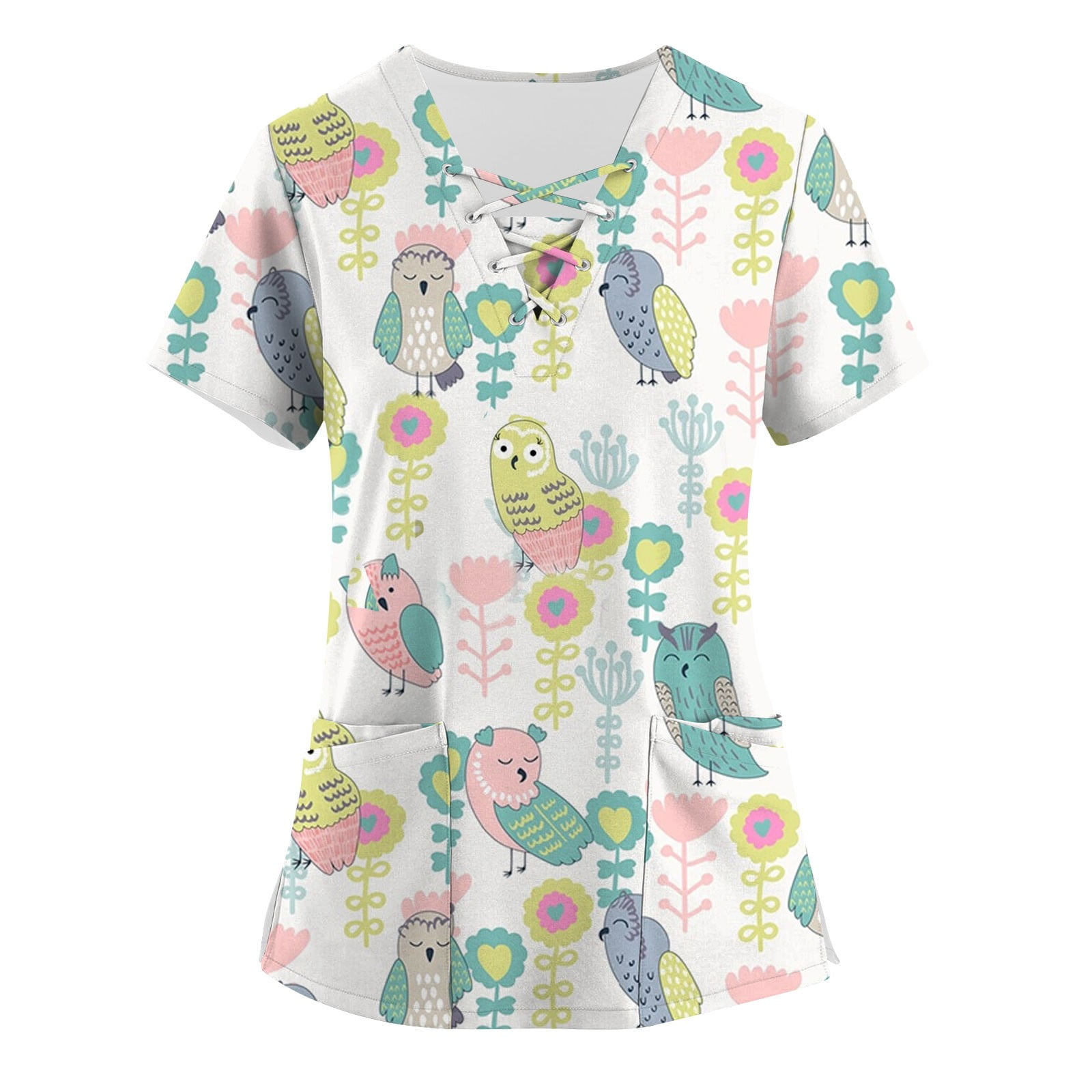 YDKZYMD Maternity Scrub Top with Two Pocket V Neck Summer Graphic Short