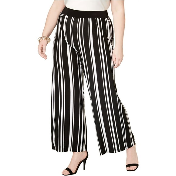 I.N.C Womens Urban Jungle Casual Wide Leg Pants, Black, Plus Size, 3X