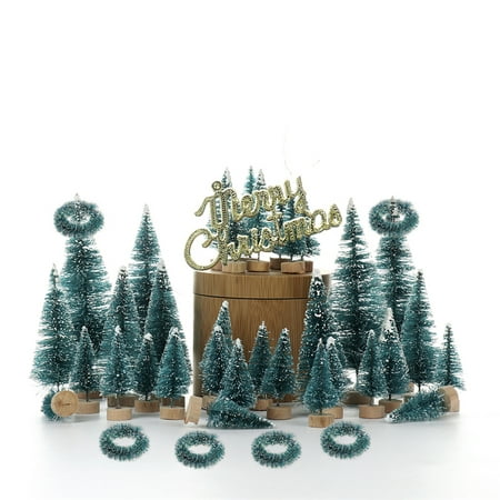 55 Pcs Artificial Frosted Sisal Christmas Tree Wood Base DIY Crafts Mini Pine Tree for Christmas Home Table Top