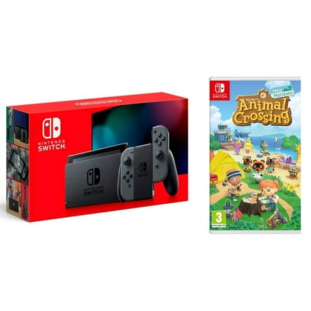 New Nintendo Switch Gray Joy-Con Improved Battery Life Console Bundle with Animal Crossing: New Horizons NS Game Disc - 2020 Best (Nintendo Nes Best Selling Game)