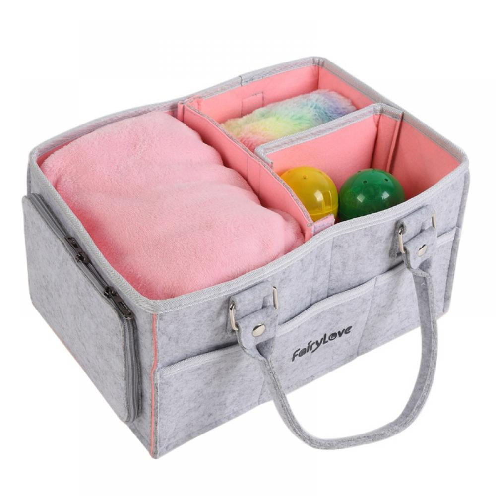 Baby Nappy Caddy Organiser Portable Diaper Caddy Car Organizer Foldable Nursery Essentials Storage Bins,Pink