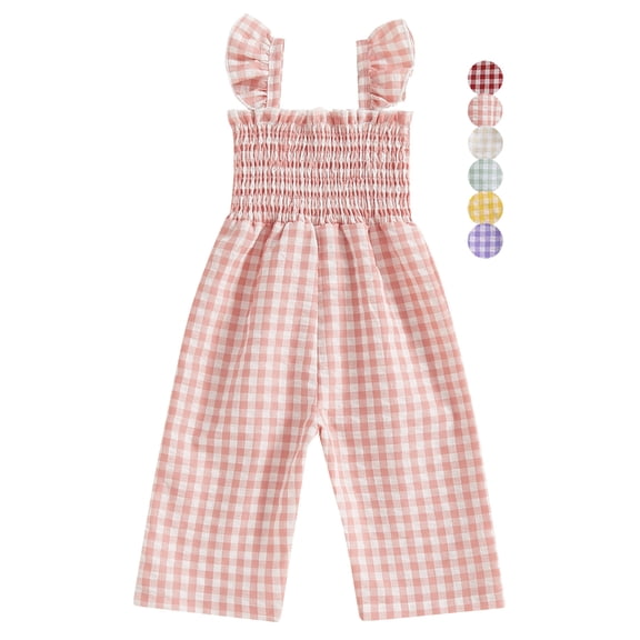 HWJAD Toddler Baby Girls Ruffle Sleeveless Smocked Romper One Piece Gingham Jumpsuit Summer Outfits Clothes