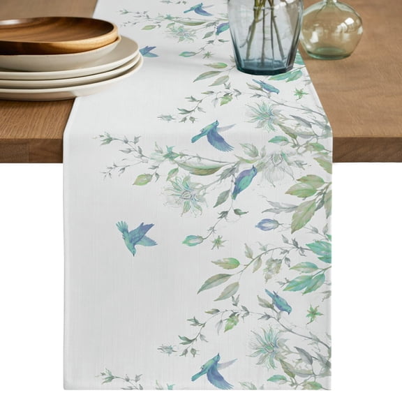 Table Runners 90 Inches Long Dress Scarves, Green Leaves Farmhouse Coffee/Dining/Kitchen Table Decor Table Runner for Living Room, Farmhouse Watercolor Botanical Vines Birds 13x90 Inch