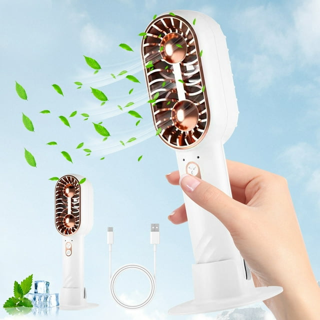 Xihbxyly Mini Ventilador de Mano con Aspas, Recargable Por Usb, Silencioso, Modo Viento Natural, Portátil, Flujo de Aire Mejorado, Batería de Larga Duración, Color Blanco, Material Abs, Tamaño 18,6 X