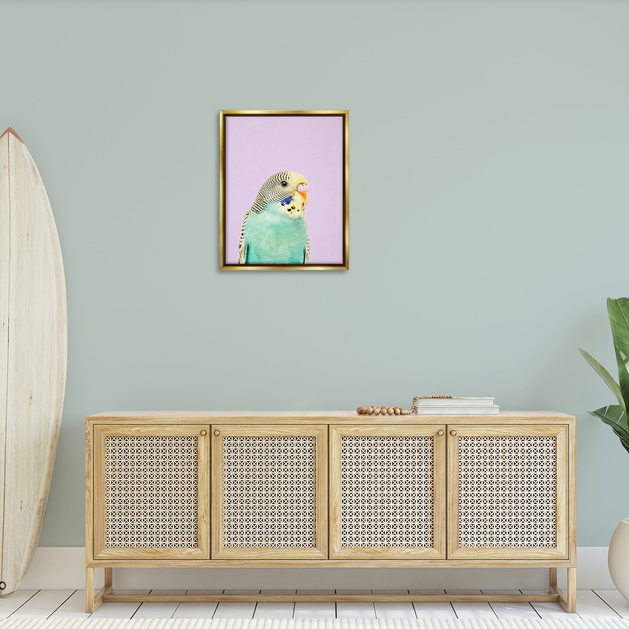 Stupell Industries Pastel Budgie Bird Animals Painting Gold Floater Framed Canvas Art Print Wall Art, 25 x 31