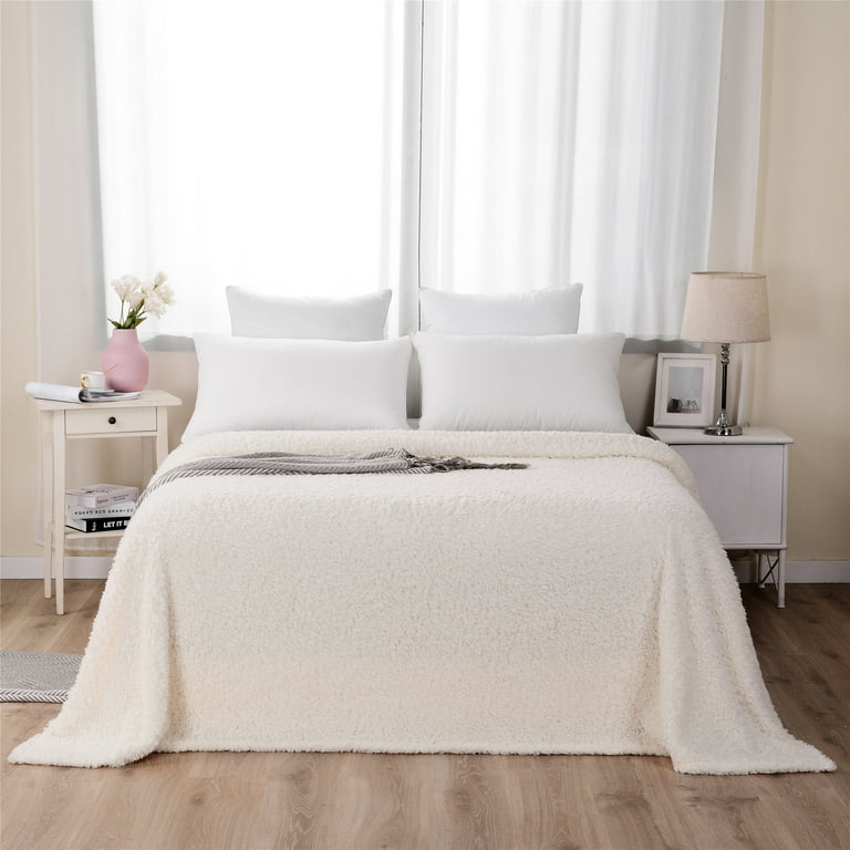 Mainstays Off White Solid Print 100 Polyester Bed Blanket Full Queen Machine Washable