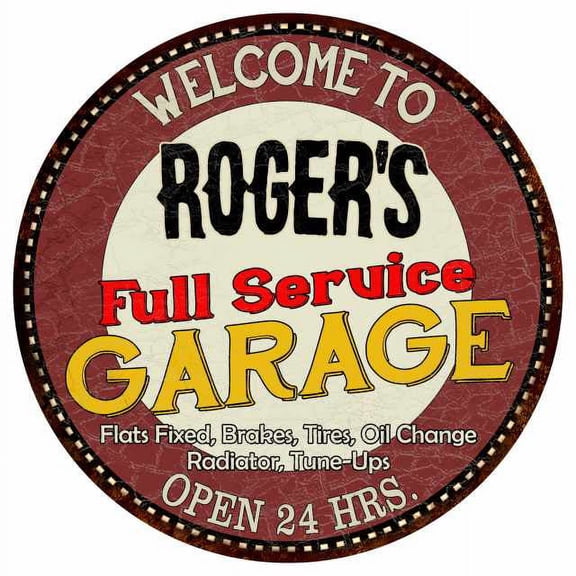 Roger's Full Service Garage 14" Round Metal Sign Man Cave Decor 100140037221