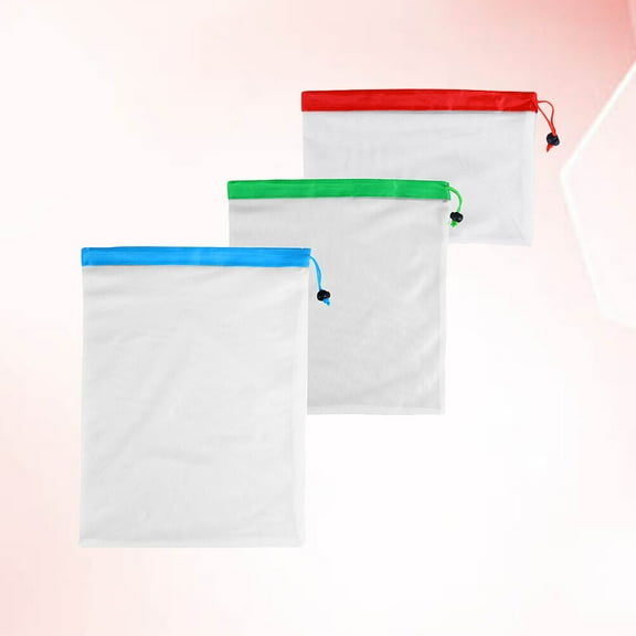 SASABAXI 3Pcs 14 Inch Green Polyester Mesh Pouch Reusable for Produce Storage Bags Travel