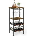 thumbnail image 2 of Wine Rack Table Industrial Wine Rack Freestanding Floor with Glass Holder,Brown, 2 of 12