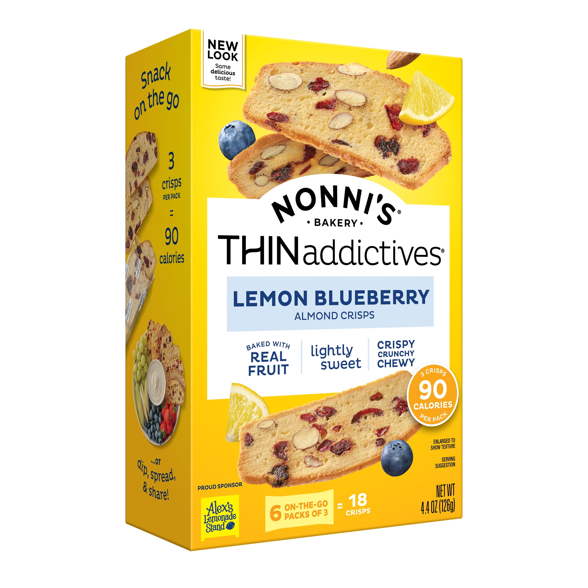 (3 pack) Nonni's Bakery THINaddictives Lemon Blueberry, Almond Cookie Crisps, 6 Packs of 3, 18 Count, 4.4 oz.