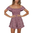 thumbnail image 2 of Sherrylily Women Floral Wide Leg Short Rompers Shirred Ruffle Sleeve Jumpsuit, 2 of 5