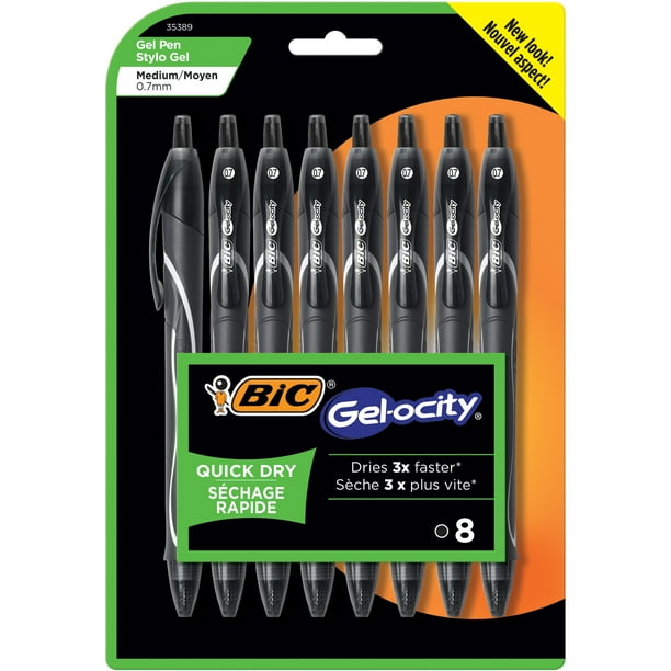 BIC Gelocity Quick Dry Retractable Gel Pen, Medium Point (0.7mm), Black