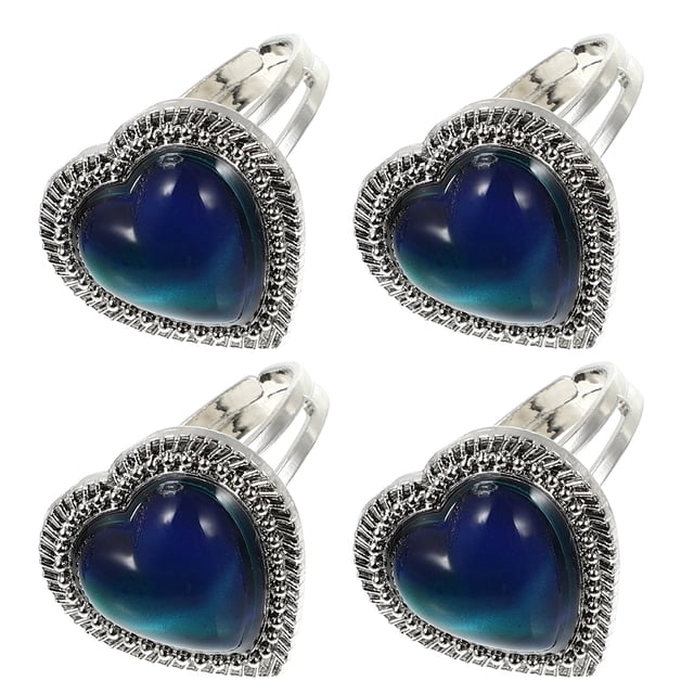 EeaseMX Anillo de apertura ajustable con forma de corazón, 4 unidades, que cambia de color, ideal para San Valentín, para mujeres y niñas (color aleatorio).