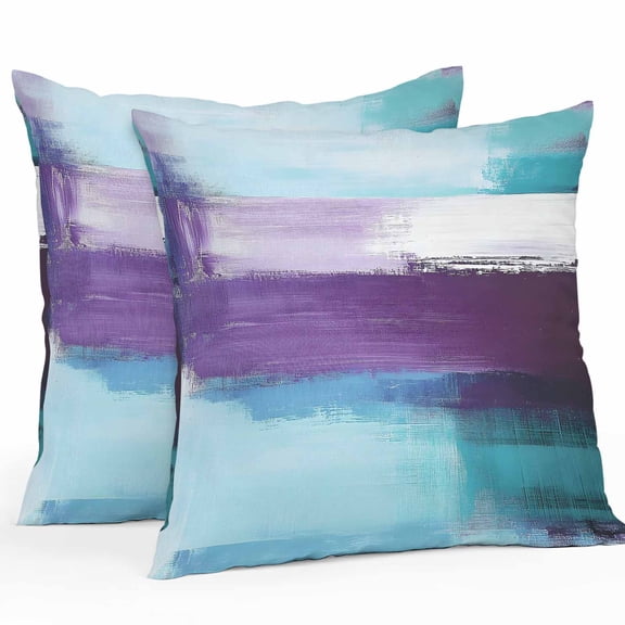 Purple Teal Ombre Throw Pillow Covers 20x20 Inch Set of 2, Abstract Modern Oil Painting Gradient Waterproof Outdoor Pillow Covers, Decorative Cushion Pillowcases for Couch, Sofa, Bed, Garden, Patio