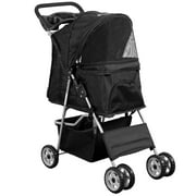 MAKEGELD Black 4 Wheel Pet Stroller for Cat, Dog and More, Foldable Carrier Strolling Cart, STROLR-V001K